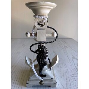 The Aegis Nautical Anchor Pillar - Hand-Embellished Coastal Seahorse Sculpture